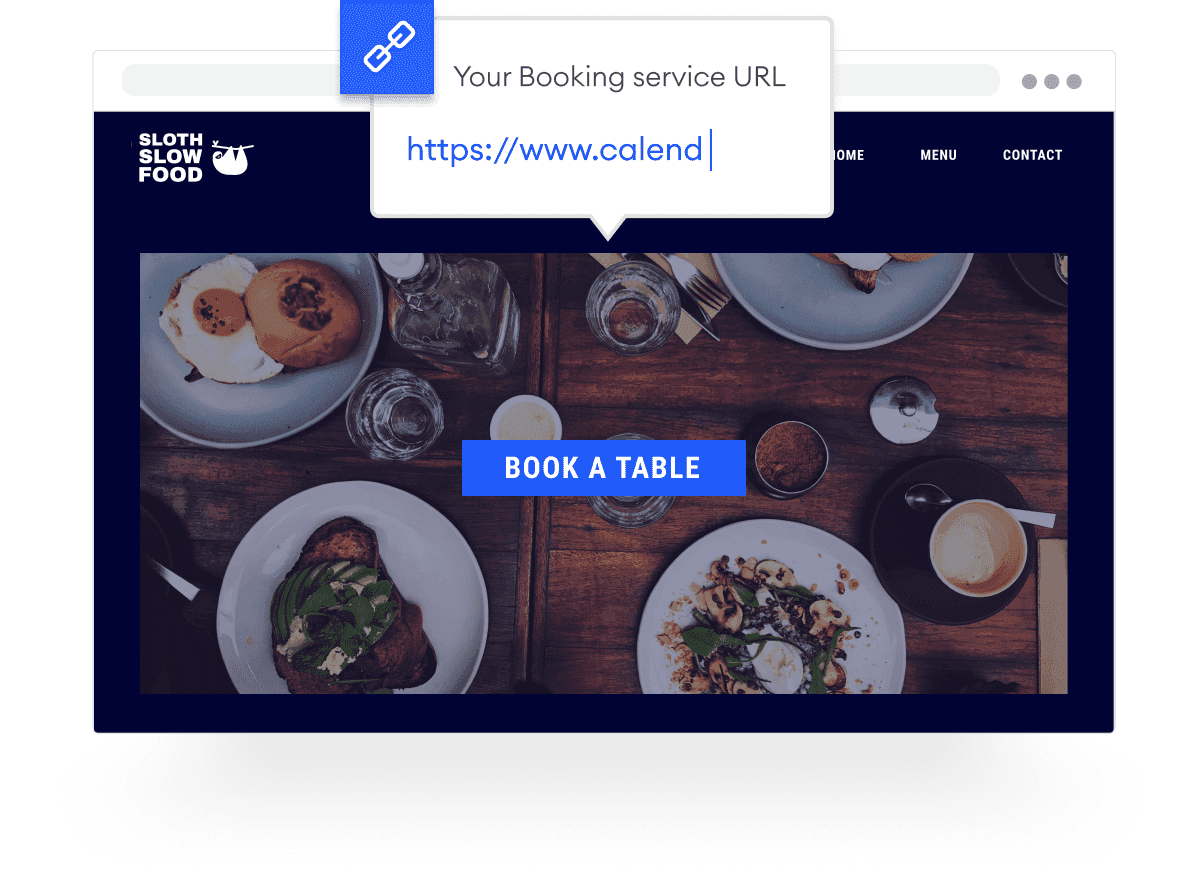 Interface du site "Sloth Slow Food" avec une option de réservation de table et une invite de saisie d'URL.